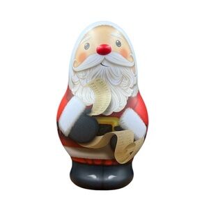 Large Whimsical Christmas Santa Shaped Metal Tin